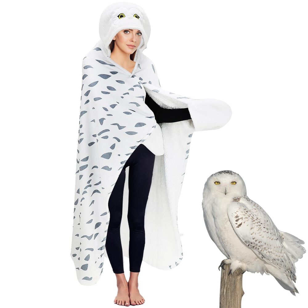 9443 Wearable Blanket Hoodie, Snowy Owl Hooded Blanket Adults, Super Soft